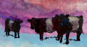 The Sunday Art Show - Belted galloway cows with stormy sky painting - stepping back into the slightly surreal